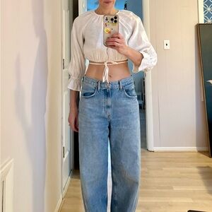 Reformation White Linen Crop Top